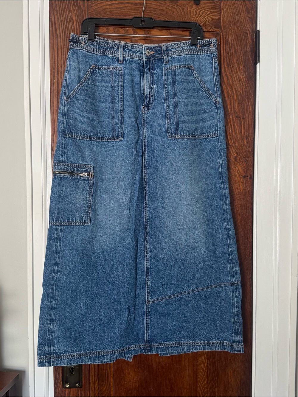 AEO Blue Denim Maxi Skirt with Utility Pockets size 12